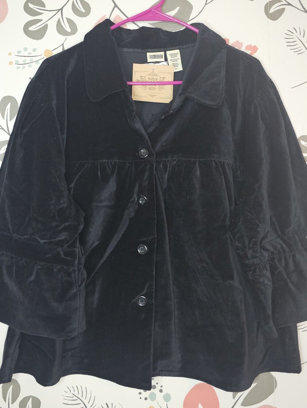 NWT Womens Route 66 Black Velvety Ruffle Button-Front Pea Coat Size 2X